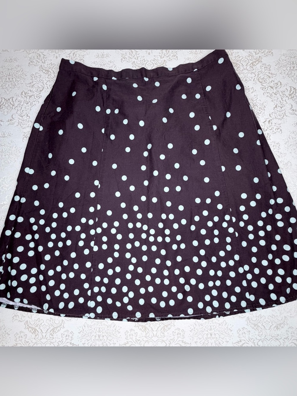 KS Collection Black A-Line Skirt with Light Blue Polka Dots, 18
